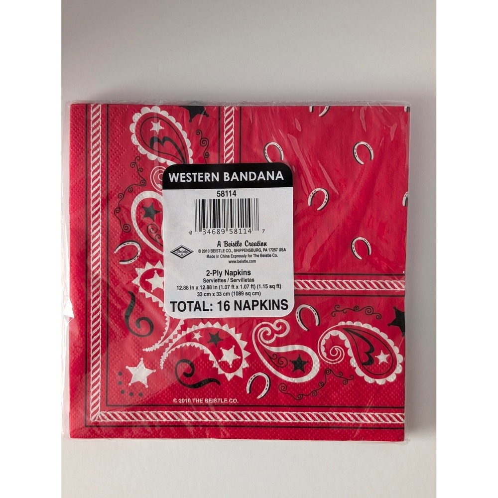 Western Red Bandana Party Supplies Set Plates Napkins Bandanas Cowboy Theme 198p - Picture 11 of 13